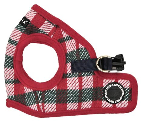 Puppia Festive Vest Hundegeschirr, Step-in, warm, Winter, Karomuster für kleine und mittelgroße Hunde, Rot, Größe L