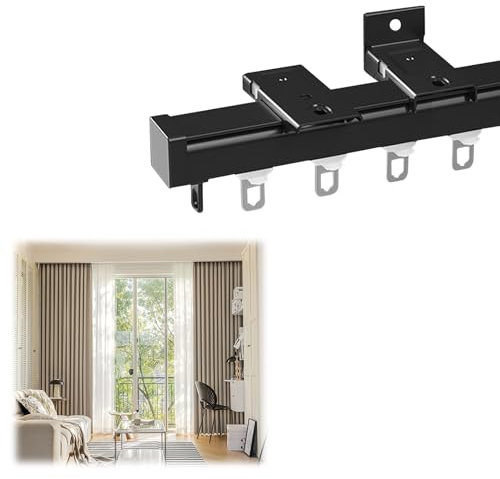 Vorhangschiene, Deckenvorhangschiene, mit Schienen-Vorhangsystem, Deckenvorhangstange, Decken-/Wandmontage, Vorhangschienensystem, Raumteiler, Schränke, Außenbereiche (schwarz, 550 cm)