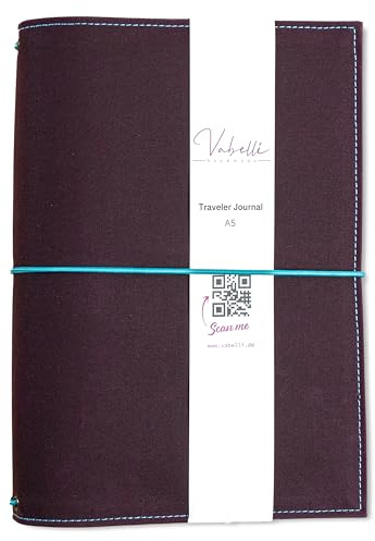 Travelers Notebook, blackberry/türkis, Fox Oilskin, nachfüllbar, versch. Größen, A5, Platz für 2 Hefte, mit Notizheften erhältlich (hochwertiges 120g Papier), Farbauswahl Hefte, dots oder blanko