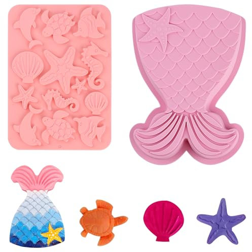 2 Stück Silikonform Meerjungfrau 3D,Meerjungfrau Tortendeko für Backen ,Silikonformen Backen Kuchenform Chocolate Mold,Zuckerdekor Meerjungfrau Wiederverwendbare Form für DIY Gelee Muttertagsgeschenk