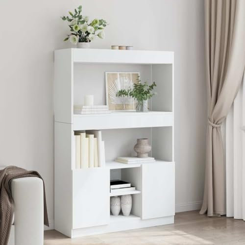 Modernes weißes Highboard, 92 x 33 x 140 cm, für Zuhause, Garten, Dekoration, langlebige Holzkonstruktion