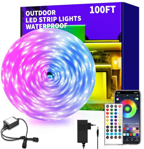 vimeepro Outdoor LED Strip Light 30M Wasserdicht mit Remote/APP Control Musiksynchronisation RGB Outdoor Led Rope Lights Farbwechsel LED band strip für Schlafzimmer Balkon Dach Garten Treppe Parteien
