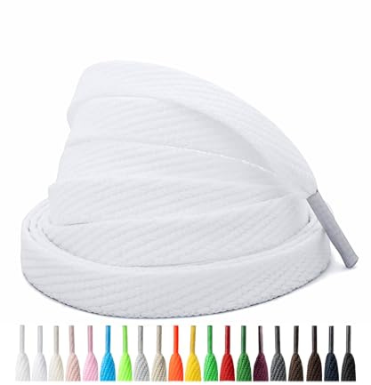Handshop 2 paia di lacci piatti Sneaker larghezza 10mm 20 colori, lacci larghi per sport, scarpe da skate Bianco puro 114 cm
