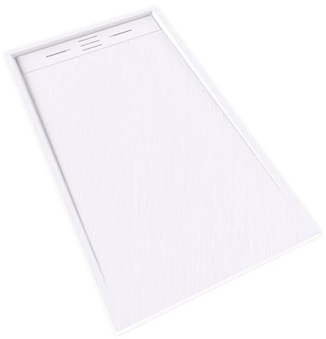 HIEMAL Receveur de douche 80 x 140 cm résine Blanc aspect ardoise + bonde incluse - Salle de bain
