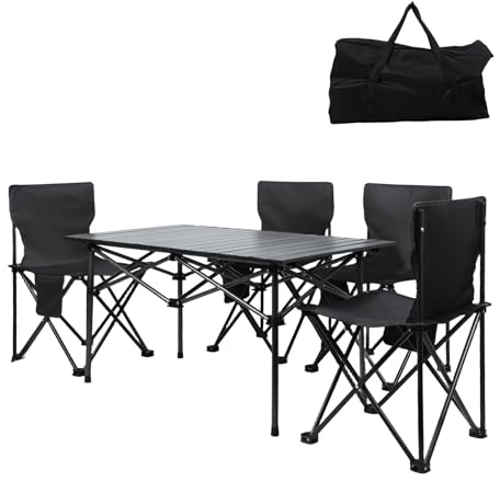 loyliawa Klapptisch, Campingtisch, Stuhl-Set, tragbarer Outdoor-Tisch, Stuhl, Angeln, Grillen, Wandern, Klapphocker, Tisch-Set mit großem Aufbewahrungs-Organizer und Tragetasche (4 Stuhl, 1