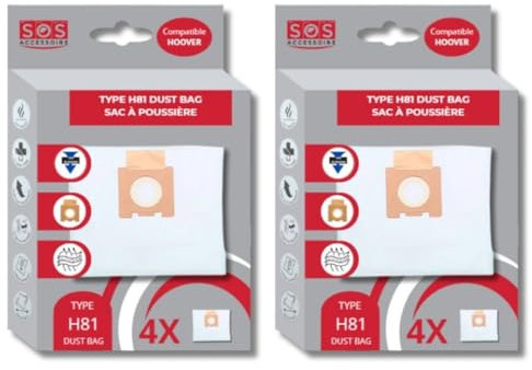 SOS Accessoire Hoover H81 Sacs pour Aspirateur - Originaux - Microfibre - Capture Poussière Fine - Compatibles Telios Extra - 4 Pièces (2) Aspirateur SOS ACCESSOIRE