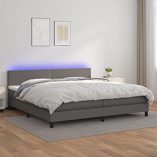 Xichuzi Boxspringbett mit Matratze & LED Grau 200x200 cm Kunstleder, Bett, Bed Frame, Familienbett, Bettrahmen, Bett Gestell, Bett Rahmengestell, Schlafzimmer Bett - 3134127