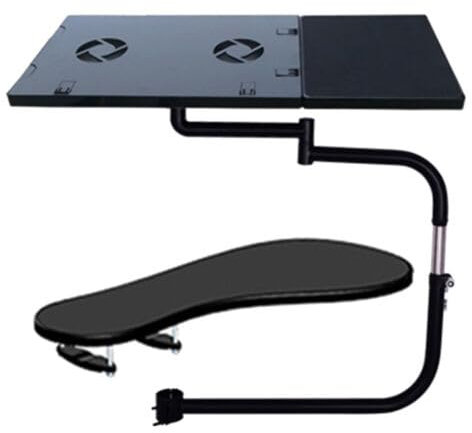Computer Keyboard Stand with Fan, Laptop Keyboard Mouse Stand with Mouse Mat Adjustable & Folded Laptop Holder Chair Keyboard Tray, with Hidden Stoppers for Working, Watching Videos, Playing Games