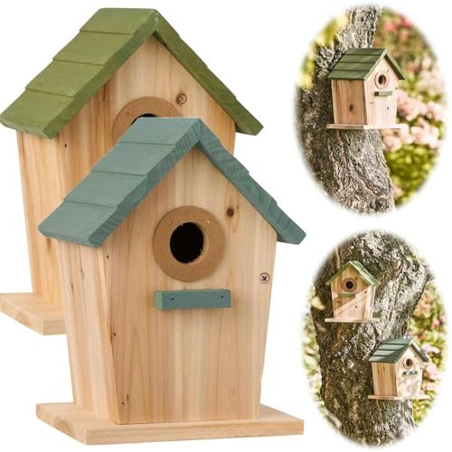 LS-LebenStil Vintage Holz Vogelhaus Rømø Blau 22cm Brutkasten Nistkasten Vogelhäuschen Meisenkasten mit Reinigungsklappe Blaumeisen und Kohlmeisen - Meisennistkästen zum Aufhängen