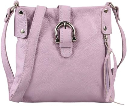 Made in Italy Damen Leder Tasche Schultertasche Crossover Handtasche Umhängetasche Bodybag Abendtasche Crossbody Ledertasche Flieder