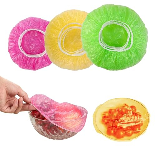 Yeqqzq 60 Pcs Colorful Food Covers, Plate Covers for Food, Elastic Food Covers Dust Proof Semi Transparent Food Cover, Suitable for Food Fruit Vegetable Meat Canned Preservation