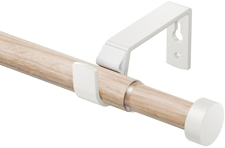 Holzmaserung Gardinenstange Ausziehbar 76-350 CM, 19 MM Dia Vorhangstange mit Weißen Endstück, Gardinenstangen aus Metall für Vorhänge mit Ösen, Elegante Dekorationen füR Balkon, KüChe, Wohnzimmer