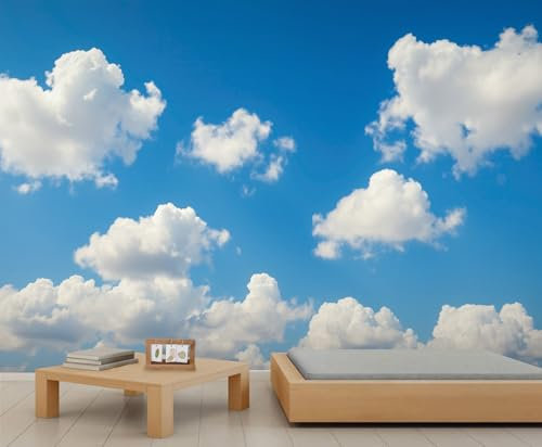 YEMYOR Papier peint moderne avec ciel bleu et nuages ​​blancs, pour plafond, salon, chambre à coucher.-350x256cm