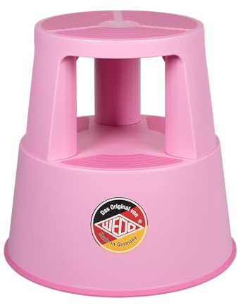 WEDO x FRNK Rollhocker Super Step – robuster Tritthocker aus Kunststoff, TÜV/GS-geprüft nach EN 14183-F, rutschfest, rollbar, Made in Germany, Höhe ca. 43 cm, Tragkraft 150 kg, Pink