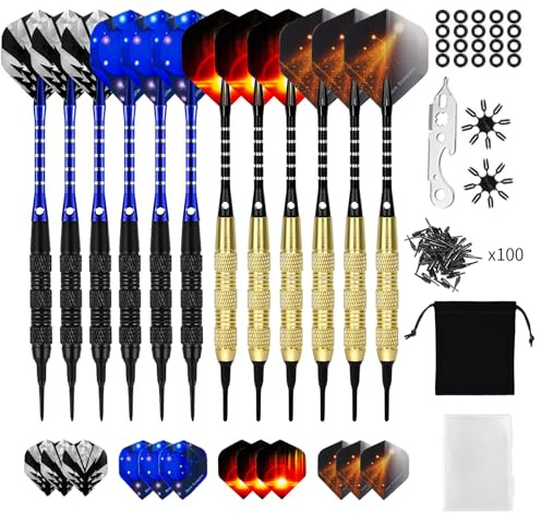 Purpledi 12 Stück Soft Dart Set 18g mit Aluminium Schäfte, dartpfeile mit kunststoffspitze, Profi Dartpfeile für Elektronische Dartscheibe, Ersatzspitzen, Flights, ideal für Anfänger & Profis A