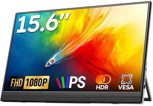 Omiodo Tragbarer Monitor 15,6'' FHD 1080P IPS – Ultradünnes Portable Monitor mit Ständer, VESA-Befestigung und Lautsprechern, Mini HDMI/USB-C, kompatibel mit Laptop/PC/Mac/Xbox/PS/Switch