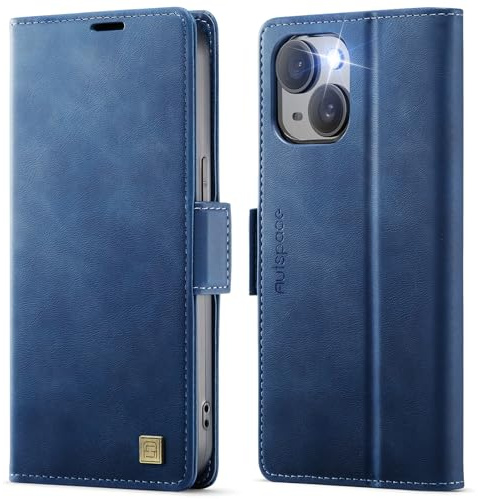 Teeirllim Custodia per iPhone 13, Blocco RFID PU Pelle Portafoglio Flip Case, Carta Fessura, Funzione Supporto, Antiurto Case Cover per iPhone 13 - Blu