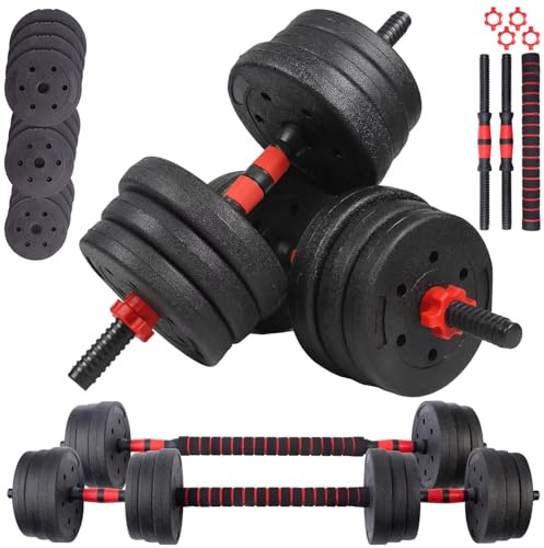 PEARL Sports Hanteln: 2in1-Kurz- und Langhantel-Set, 20 kg, verstellbar, Sternverschlüsse (Kurzhanteln, kurz Hantel, Trainer)