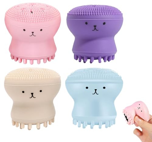 VAEIORP 4 Pezzi Spazzola Viso in Silicone, Spazzola per Pulizia del Viso a Forma di Piccolo Polpo, Strumento Detergente per la Cura della Pelle