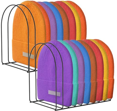 Goshoppers 2x Metall Hutständer für mehrere Hüte, Desktop platzsparender | Cap-Halter aus Eisen, Kappen Aufbewahrung Organizer für Baseball-Caps & Wollmützen – als Magazinhalter, knitterfrei, schwarz