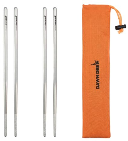 Dawn Deer 3 in1 Titanium Ultralight Cutlery Set, Long Handle Spoon and Spork, Camping Tong, Travel Utensils with Bag (23cm Chopsticks * 2 Pair)