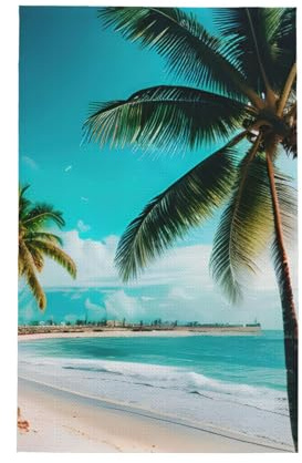 JGHHOUN Beach Palm Trees Print Reusable Kitchen Towel Soft Absorbent Quick-Dry Bathroom Gym Travel Gift For Family