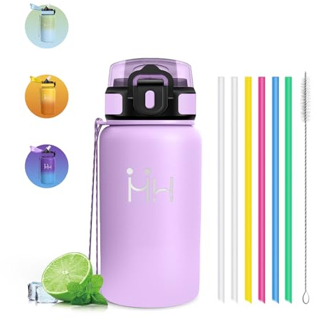 Trinkflasche Edelstahl - Thermosflasche 500ml - Trinkflasche Kinder - Flip Cover Trinkflaschen mit Strohhalm - 100% Auslaufsichere - Thermosflasche mit 1-Klick-Öffnung - für Schule, Travel, Kinder