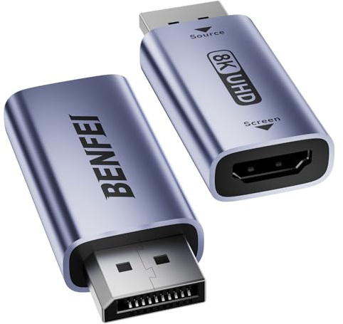 BENFEI DisplayPort 1.4 to HDMI 2.1 Adapter 8K@60Hz/4K@240Hz/1080P@480Hz, Unidirectional DP Computer to HDMI Monitor, High-Spec Aluminum Converter for Gaming Monitor, TV, AMD, NVIDIA