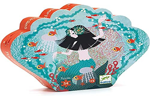 DJECO Puzzle Meerjungfrau | 54 Teile Kinderpuzzle ab 5 Jahren, fantasievolle Meerjungfrauen-Illustration, FSC®-Zertifiziert, Silhouettenbox, 37 x 40 cm