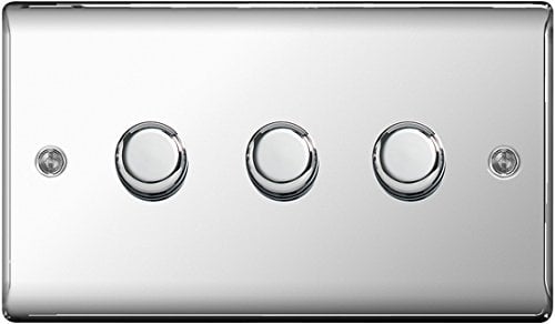 BG Electrical NPC83P Nexus Metal Polished Chrome 3 Gang 2 Way Push On/Off Dimmer Switch 400W