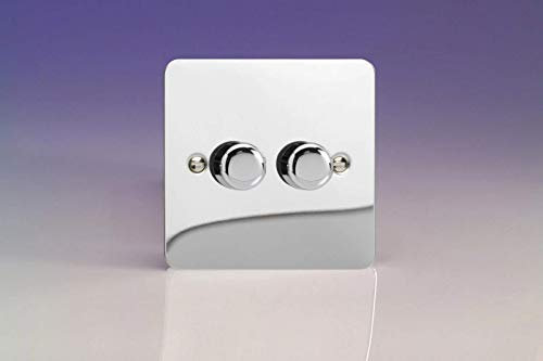 Varilight 2-Gang 2-Way V-Pro Push On/Off Rotary LED Dimmer 2 x 0-120W Polished Chrome