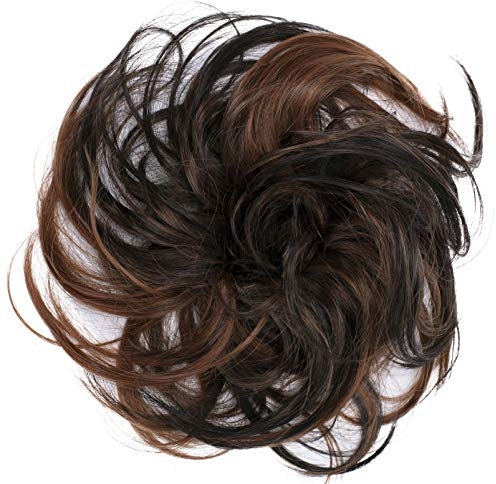 CAISHA Haargummi Bella Hochsteckfrisuren Haarteil Hochzeitfrisuren Voluminös Leicht Gewellt Hitzebeständige Kunstfaser DM17cm Braun Mix G39B