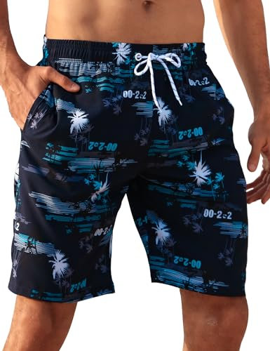 APTRO Herren Slim Fit Freizeit Shorts Casual Mode Urlaub Strand-Shorts Sommer Kokosnuss Palmen Mit Innenslip, 1526 Blau, M