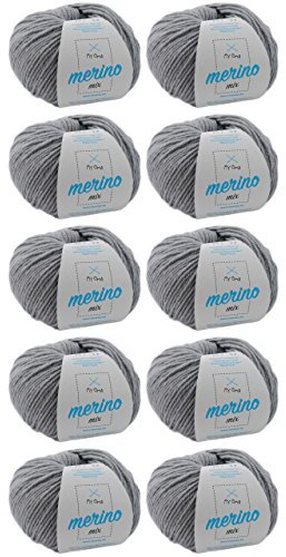 Wolle zum Häkeln - 10 Knäuel Merino Wolle kiesel (Fb 302) - graue Wolle stricken - Merino Mix Wolle + GRATIS MyOma Label - 50g/120m - MyOma Wolle - weiche Wolle - Mischwolle stricken