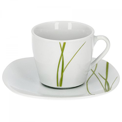 Van Well Bali Espressotasse + Untertasse im 2-TLG.-Set, Liniendekor, edles Marken-Porzellan