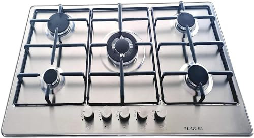 Piano cottura LAREL 858x 5 fuochi 70cm gpl o metano incasso INOX valvolato acc. elettrica