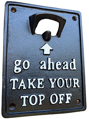 Vintage Black Cast Iron 'Take Your Top Off' Beer Pub Wall Mounted Bottle Opener