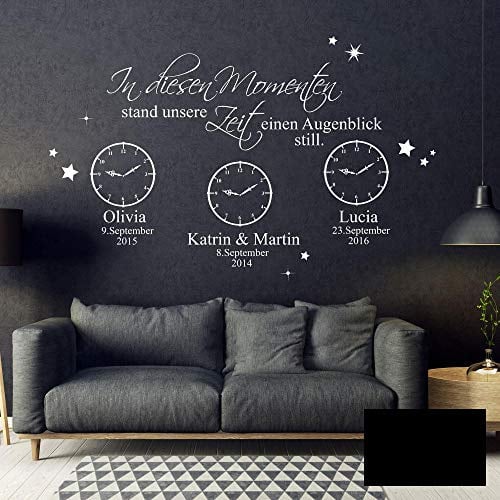 Wandtattoo In diesen Momenten stand unsere Zeit einen Augenblick still mit Wunschdaten M2443 - ausgewählte Farbe: *schwarz* ausgewählte Größe: *L - 76cm hoch x 120cm breit*