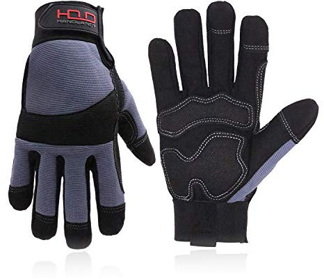 HANDLANDY Anti Vibration Arbeitshandschuhe Hi-vis Reflektierende Stoßdämpfende Sicherheitshandschuhe, Touchscreen, flexibler Spandex-Rücken Vibrant Handschuhe Grau