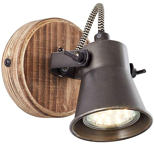 BRILLIANT lampada Spot da parete in acciaio nero/legno chiaro | 1x PAR51, GU10, 5W, adatto per lampade a riflettore (non incluse) | Scala da A ++ a E | Testa orientabile