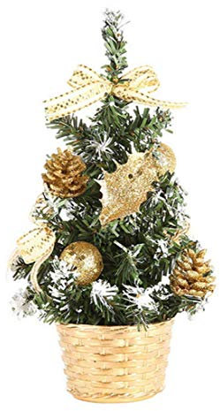 Molinter Mini Gold Kunstlicher Weihnachtsbaum Tanne 20 cm mit Ständer Weihnachtsdeko Geschenk