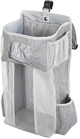 Diaper Caddy Organisers for Baby Crib Hanging Nappy Stackers on Kids Cot Toys Nursing Bottle Storage Bag (Grey)