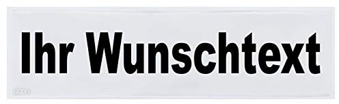 Reflexschild Rückenschild glänzend reflektierend Mikroprismen mit Wunschtext individuell wie RETTUNGSDIENST FEUERWEHR NOTARZT in verschiedenen Farben und Größen (28x8cm, weiß/silber)