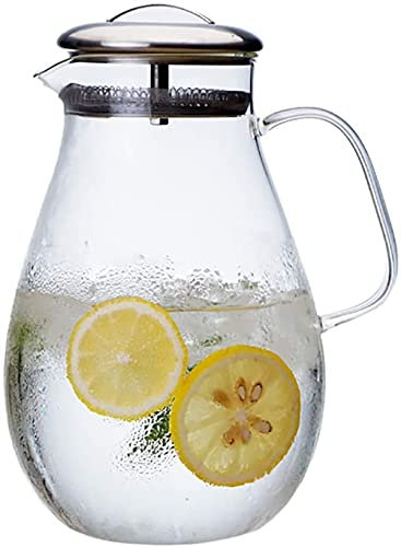 YRHH 1,9 L Wasserkrug Mit Deckel, Glaskaraffen-Wasserkrug Zum Trinken Von Eisteesaft, Kräuterteekanne, Haushalts-Teekanne Mit Großem Fassungsvermögen Und Edelstahldeckel, Kalter Wasserkocher