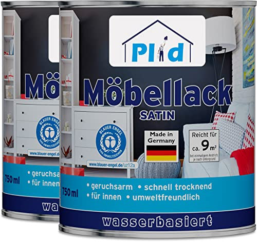 Plid® Peinture Meubles sans ponçage, Blanc Satin 1,5L - Laque blanche résistante [MULTI-SUPPORTS] pour Mobilier en bois, métal, PVC rigide & Boiseries neuves ou anciennes - Interieur & Exterieur