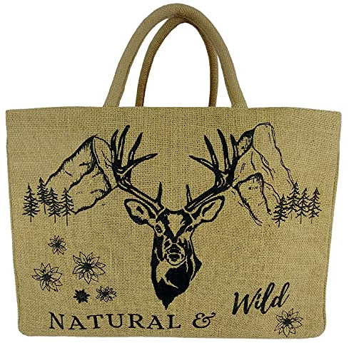 Domelo Einkaufskörbe. Bedruckte Einkaufstasche. Jute Tasche groß. Korbtasche, wasserabweisenden Strandtasche. Jutetaschen Shopper als Shopping bag. Nachhaltige Tragetasche (Beige Natural & Wild)