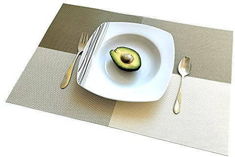 ELFSELF® 6er Set Tischsets, waschbare rutschfeste und wärmebeständige Platzsets und Untersetzer 30x45cm Platzdeckchen für Esstisch Küche Restaurant - Dekoration zuhause (Beige-Braun-Verlauf)