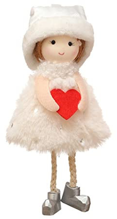 ikasus Weihnachten Engel Anhänger - Engel Puppe Anhänger - Weihnachtsbaumschmuck Engel Elf Weihnachts Dekoration - Liebesherz Weihnachtsengel Puppe für Weihnachten Home Party Dekoration Weiß