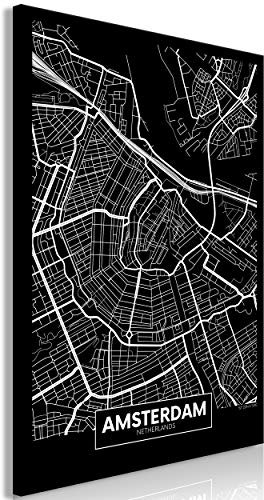 decomonkey Akustikbild Weltkarte 80x120 cm 1 Teilig Leinwand Modern Bilder Wandbilder XXL Schallschlucker Schallschutz Akustikdämmung Wandbild Deko Leise Amsterdam Netherlands schwarz-weiß