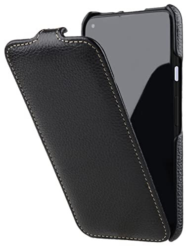 STILGUT UltraSlim kompatibel mit Google Pixel 4a 4G Hülle - Pixel 4a Flip Case aus Leder, Klapphülle, Handyhülle, Lederhülle - Schwarz